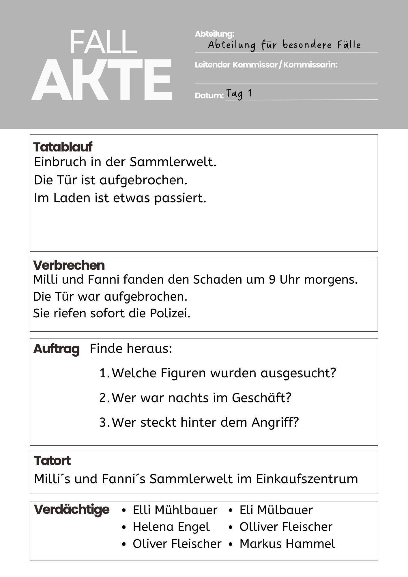 LRS Detektivspiel Doppelt verdächtig als gedruckte Fallakte für Kinder